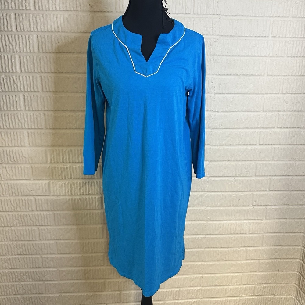 Coolibar Oceanview Tunic Sheath Dress UPF 50 Women's Medium‎ Aqua Blue Beach